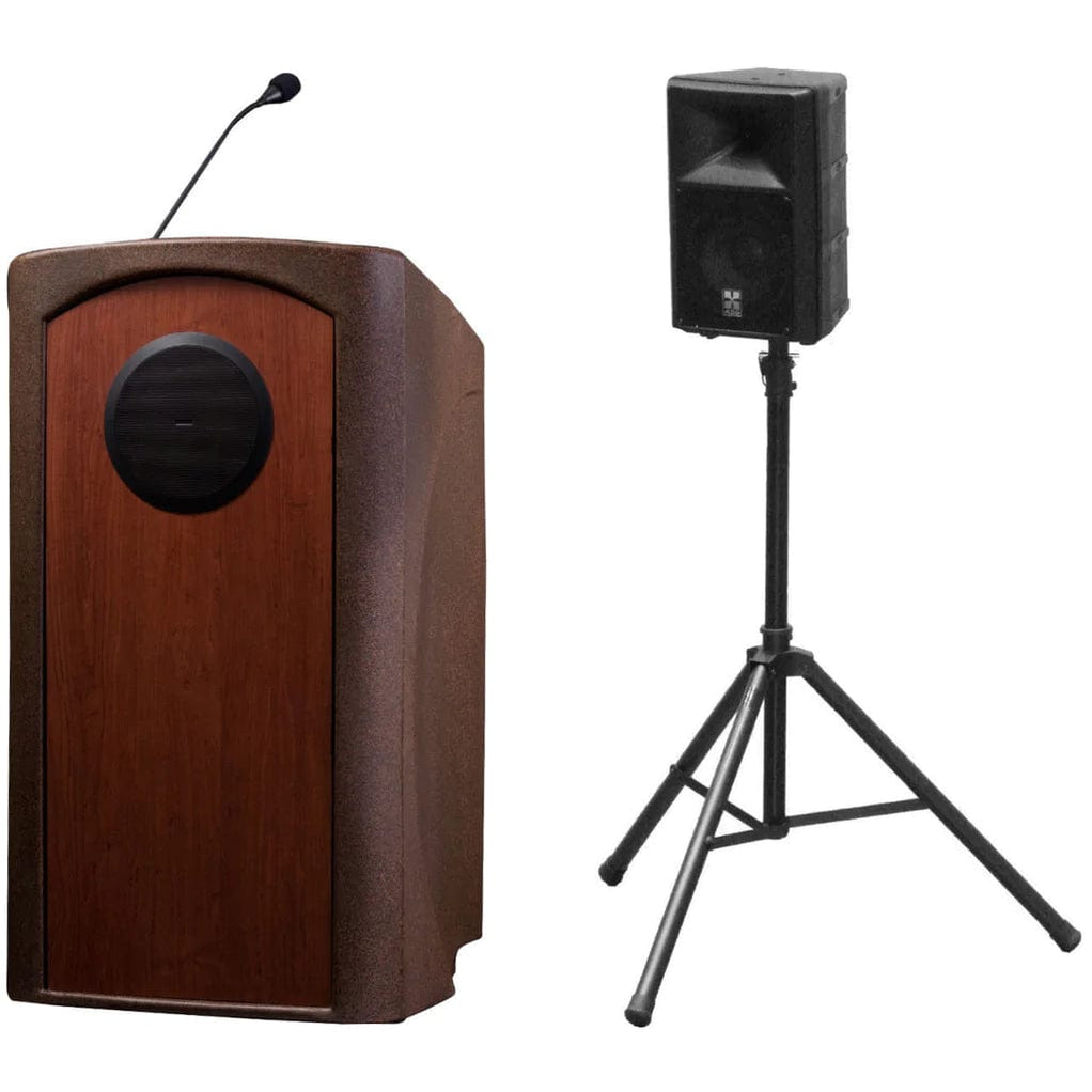 Portable podium with internal speaker and portable speaker with a stand