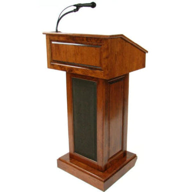 Executive Wood The Counselor Evolution Sound Lectern- Wood podium with microphone and speaker that's ideal for settings with large crowds.