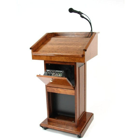 executive wood with drawer opened and microphone