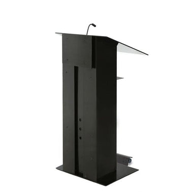 Urbann Portable Black Podium K3-  You have the option to add tilt back wheels.  A lectern on wheels alway makes life easier.