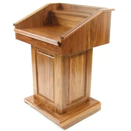 Adjustable height podiums stand lowered