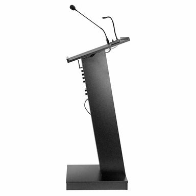 Oklahoma Sound ZED Lectern With Speaker-  With its. unique Z shaped design, it will have the audience's eyes glued to you.  Not only is this podium stand gorgeous, but it's also functional.